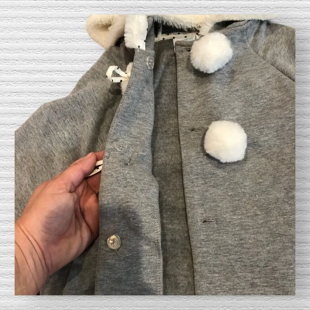 Maggie & Zoe 2t Whimsical Gray Hooded Toggle Pom Pom Cape Coat